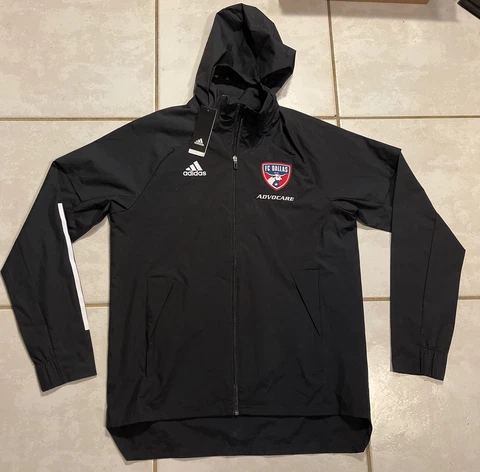 NWT ADIDAS FC Dallas MLS CON20 BLACK  Full Zip AW Jacket FS7826 Men's Medium Cover
