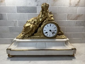 Japy Freres Med. D'Honneur - Antique Mantel Clock - Marble With Gold Figure - Picture 1 of 22