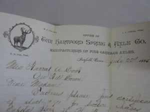 July 1885 Hartford Spring & Axle Company Stock Certificate Letter, Ex! - Picture 1 of 4