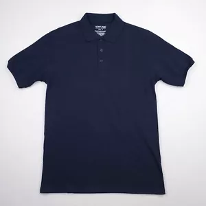 Kids School Uniform Polo Shirt Boys Sz 10 Navy Blue Short Sleeve Knit Irregular - Picture 1 of 9