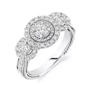 Diamond Engagement Ring 14K White Gold 3 Three Stone Round Cut 1.00 TCW Natural - Picture 1 of 4
