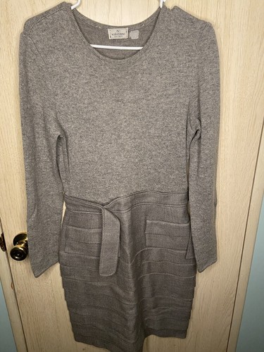 VALENTINO Boutique Abito maglione grigio lana con cintura manica lunga sopra il ginocchio taglia 4
