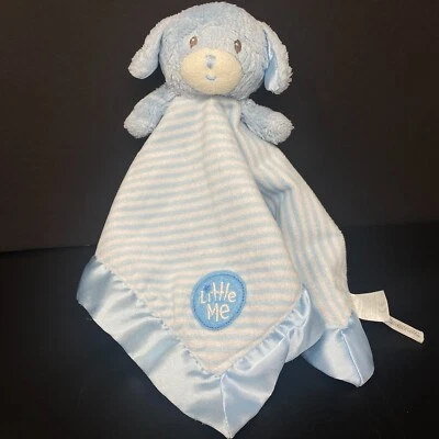 Одеяло для безопасности ребенка голубого щенка собаки милое атласная отделка белая полоса Little Me  - Изображение 1 из 4