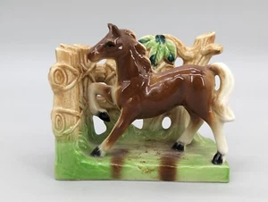 Tilso Japan Vintage Ceramic Porcelain Horse  & Fence Statue Figue Bookend - Picture 1 of 13