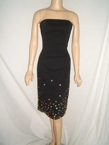 MOSCHINO JEANS Womens 6 SEXY RARE BUTTONS Vintage Black Cotton Strapless Dress - Picture 1 of 1