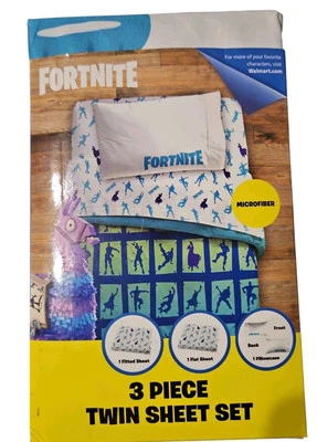 Комплект из 3 простыней-близнецов Fortnite на резинке плоская наволочка синий полиэстер - Изображение 1 из 4