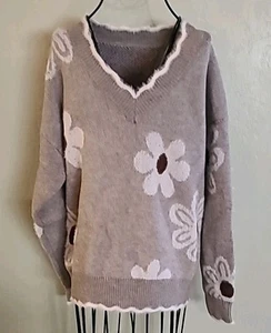 Maglione donna grigio con disegno margherita, taglia media - Foto 1 di 4