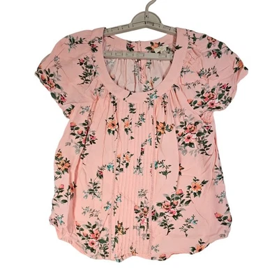 St Johns Bay Womens Pink Floral Print Short Sleeve Pleated Blouse PL - image 1 of 4