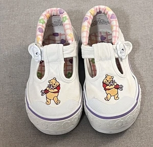Vintage Winnie The Pooh Shoes Sz 9.5 Toddler White Canvas T Strap Sneakers Girls - Picture 1 of 3