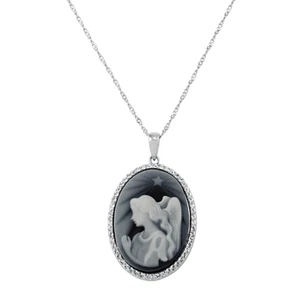 Finecraft Shining Star Angel Cameo with Crystals in Sterling Silver, 18" - Picture 1 of 5