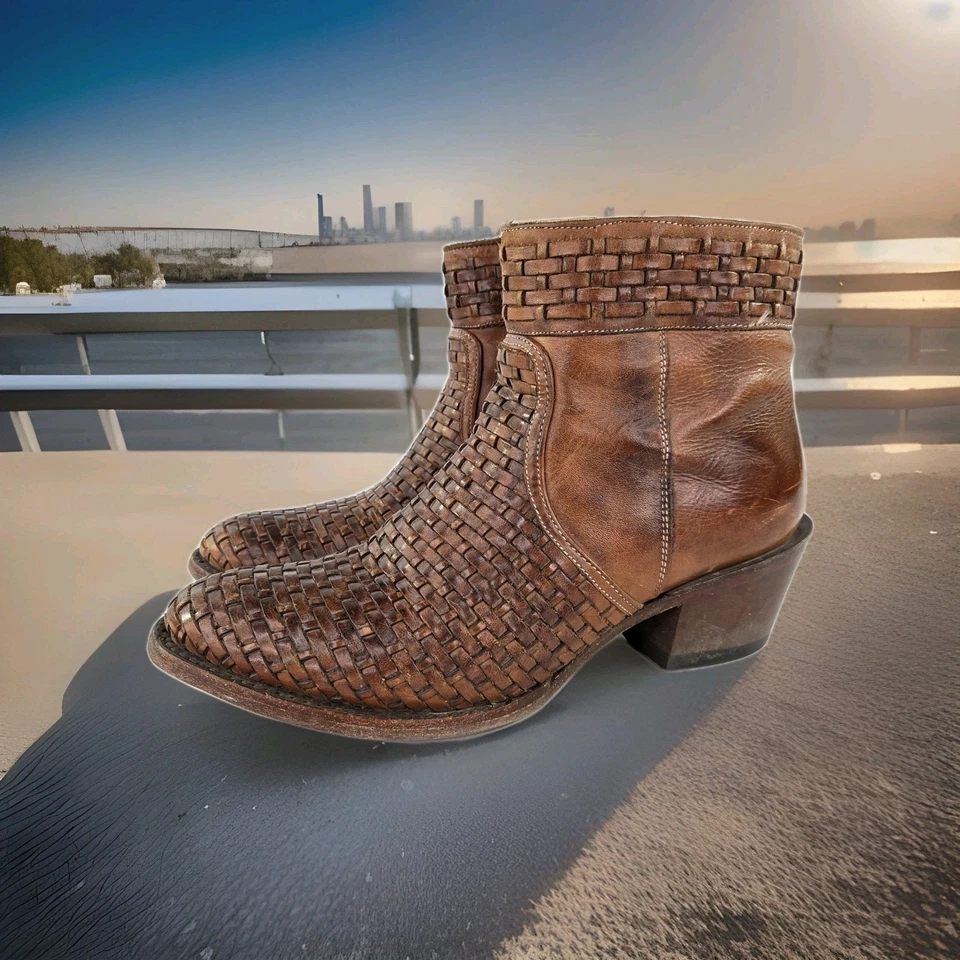 Bota corta Stetson Phoenix punta redonda EE. UU. 8,5 para mujer botines de cuero tejido marrón  Foto 1 de 4