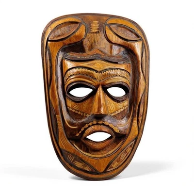 Hand Carved Wooden Tribal Wall Mask 16" Rustic Boho Witchcore Decor - Image 1 of 4