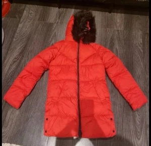 Bright Red Puffer Coat with Faux Fur Hood – Age 12-13 - Picture 1 of 4