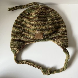 Kyber Outerwear Wool Ear Flap Hat Fleece Lined Green/Brown Braided Beanie Nepal - Picture 1 of 7