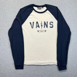 Vans Raglan T-Shirt Manica Lunga Uomo Media Bianca Blu Grafica Drop Tag - Foto 1 di 12