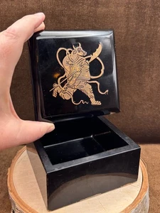 Vintage Black Lacquer Trinket Jewelry Incense Box Japanese MCM Year of the OX - Picture 1 of 24