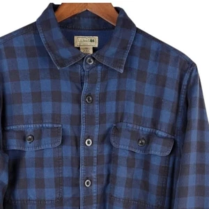 LL Bean Shacket Herren mittelblau Buffalo kariert Flanell Thermo Waffel gefüttert - Bild 1 von 8
