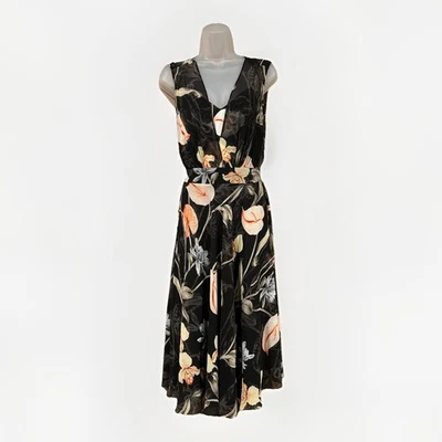 Vestido midi con superposición floral sin mangas negro White House Black Market talla 2 Foto 1 de 4