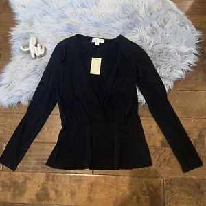 Michael Kors Womens Top Faux Wrap Peplum Size Small Stretch Black New - Picture 1 of 6