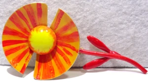 VTG FABULOUS ORIGINAL BY ROBERT ART ORANGE~YELLOW~RED ENAMEL FLOWER BROOCH PIN - Picture 1 of 2