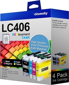 4Pk LC406 Ink Cartridges for Brother MFC-J4335DW MFC-J4345DW J4535DW J5855DW - Picture 1 of 7