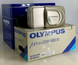 Olympus mju Zoom Wide 80 35mm Compact Camera Zoom 28-80mm Lens+Working+Tin #36 - Picture 1 of 10