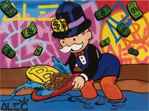 Alec Monopoly Hand oil painting on canvas,MONOPOLY PANNING 24×32" - Picture 1 of 5