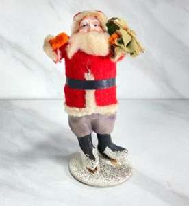 Antike Weihnachtsmann Putz Figur Japan Pappmaché Glimmer Sockel mit Pfeifenreiniger Armen - Bild 1 von 14