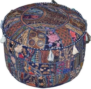 Pouf Indian Ottoman Cover Vintage Patchwork Round Ethnic Handmade Cotton Poufs - Picture 1 of 49