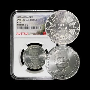 AUSTRIA. 1972, 25 Schilling, Silver - NGC MS67 - Top Pop 🥇 Ziehrer 🌈 Toned - Picture 1 of 9
