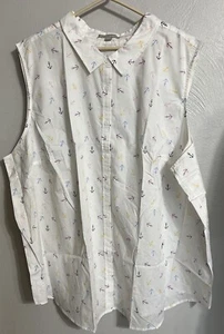 Women Within Sleeveless Shirt 5X White w/Multicolored Anchors Button Up NWOT - Picture 1 of 5