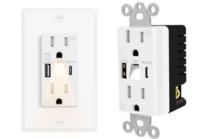2PK 15A High Speed Night Light ,4.8A USB A/C Electrical Outlet, Tamper-Resistant - Picture 1 of 22