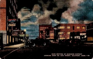 Letrero postal sección principal del distrito comercial Gulfport Mississippi Coca Cola - Imagen 1 de 2