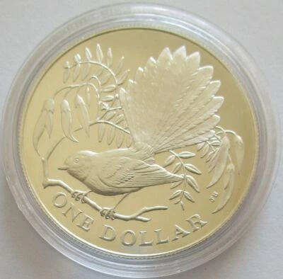 Nueva Zelanda 1 dólar 1980 Wildlife Fantail prueba de plata Foto 1 de 2