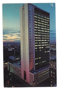 FIRST NATIONAL BANK Building Skyscraper At Dusk Denver Colorado CO Postcard 1966 - Picture 1 of 2