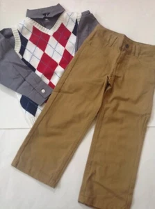 NWT NAUTICA Boy Cream Argyle Vest/Gray Shirt/Brown ADJ Pants OUTFIT SZ 4 *80 - Picture 1 of 8