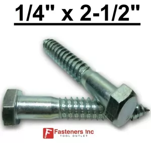 (Choose Qty) 1/4" x 2-1/2" Zinc Plated Hex Head Lag Bolt Screws A307 - Picture 1 of 2