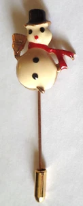 Broche prendedor vintage esmaltado muñeco de nieve tono dorado - Imagen 1 de 6