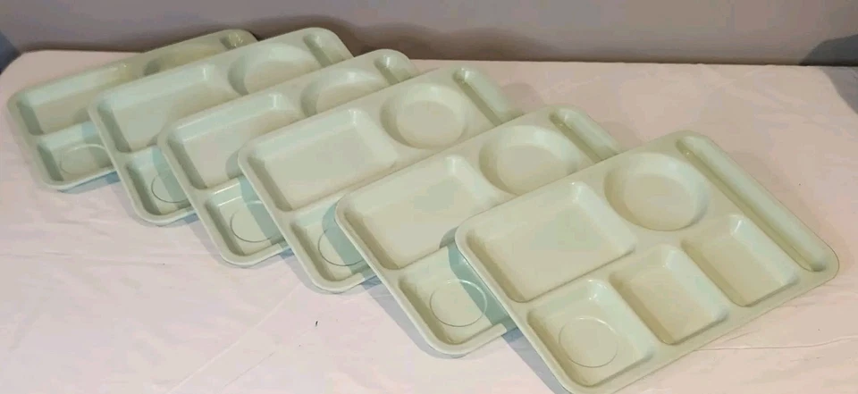 6 Vintage Lunch Trays Divided 6 Slot Mint Green Arrowhead 1400-A Melamine - Image 1 of 4