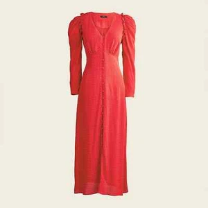 Neu mit Etikett J Crew Maxikleid rot drapiert Puffärmel Nadelstreifen Größe 6 - Bild 1 von 4
