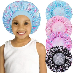 4 PCS Kids Satin Bonnet Child Sleeping Cap,Soft Silk Bonnet Elastic Wide Band... - Picture 1 of 7