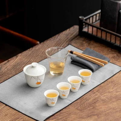 Juego de tetera de cerámica de jade blanco de lujo con taza de té Gongfu pintado a mano juego de té regalos Foto 1 de 4