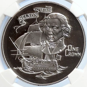 1980 GIBRALTAR Elizabeth II Admiral Nelson Silver Proof Crown Coin NGC i106037 - Picture 1 of 5