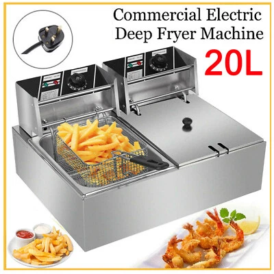 20L Commercial Electric Deep Fryer Fat Chip Twin Dual Tank Stainless Steel 5000W