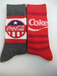 Coca-Cola 2-Pack of Crew Socks Grey Medallion Red Coke Stripe Shoe Size 6.5-12 - Picture 1 of 3