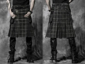 Punk Rave Casual Men's Pants Steampunk Gothic Vintage Stripes Scottish Skirts - Picture 1 of 12