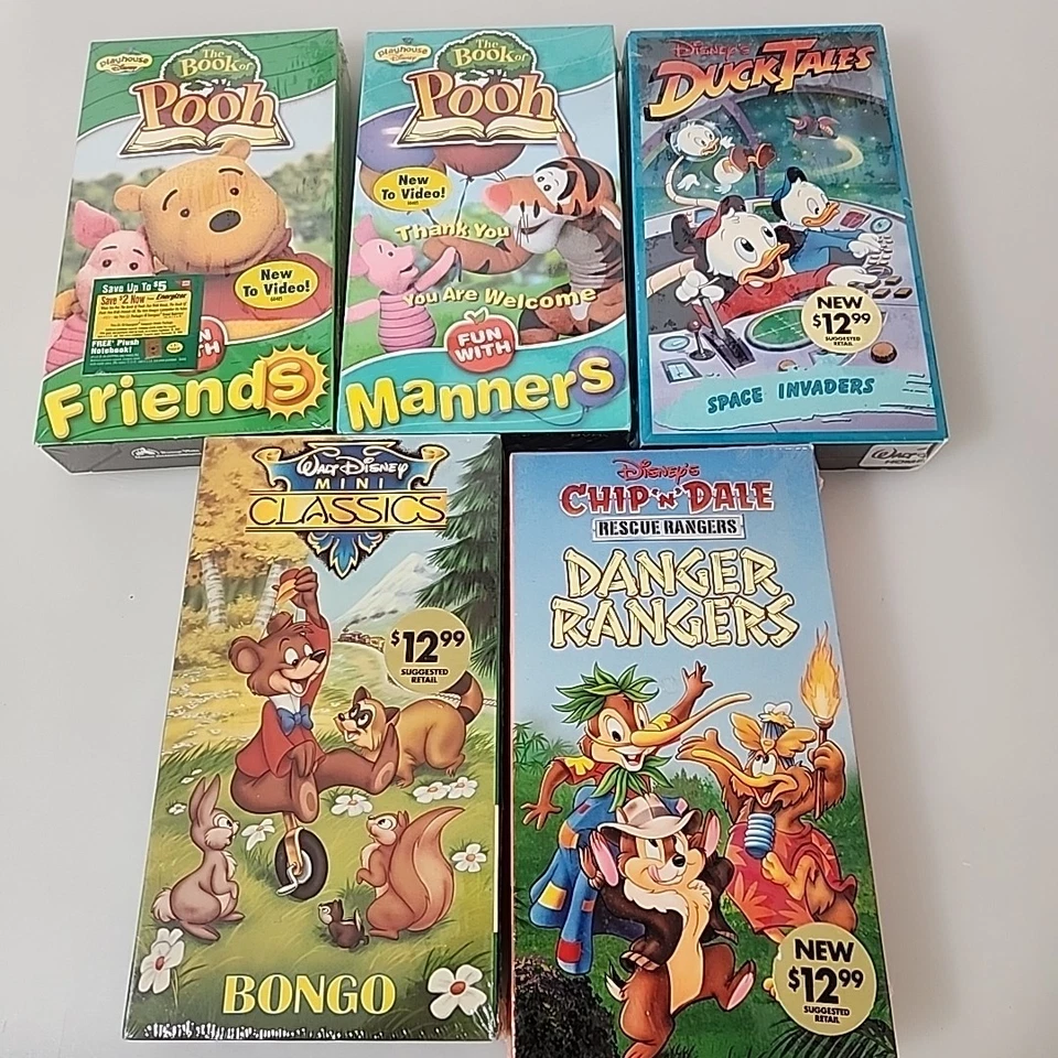 Lot 5 VHS The Book of Pooh  Fun With Manners  Friends Chip N Dale Disney New - Image 1 of 4