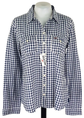 HOLLISTER Womans Blue & White Check L/S EVENING SHIRT Casual - L - RRP £44 - Image 1 of 4