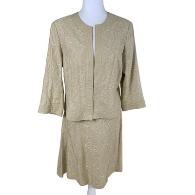 Винтажный размер 12/14 льняной смеси 2 изделия юбка костюм с Blazer куртка вышитая - Изображение 1 из 4