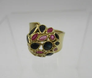 Vintage 18K YG ITALY Rubin Saphir Designer Ring mit assymetrischem breitem Band - Bild 1 von 12